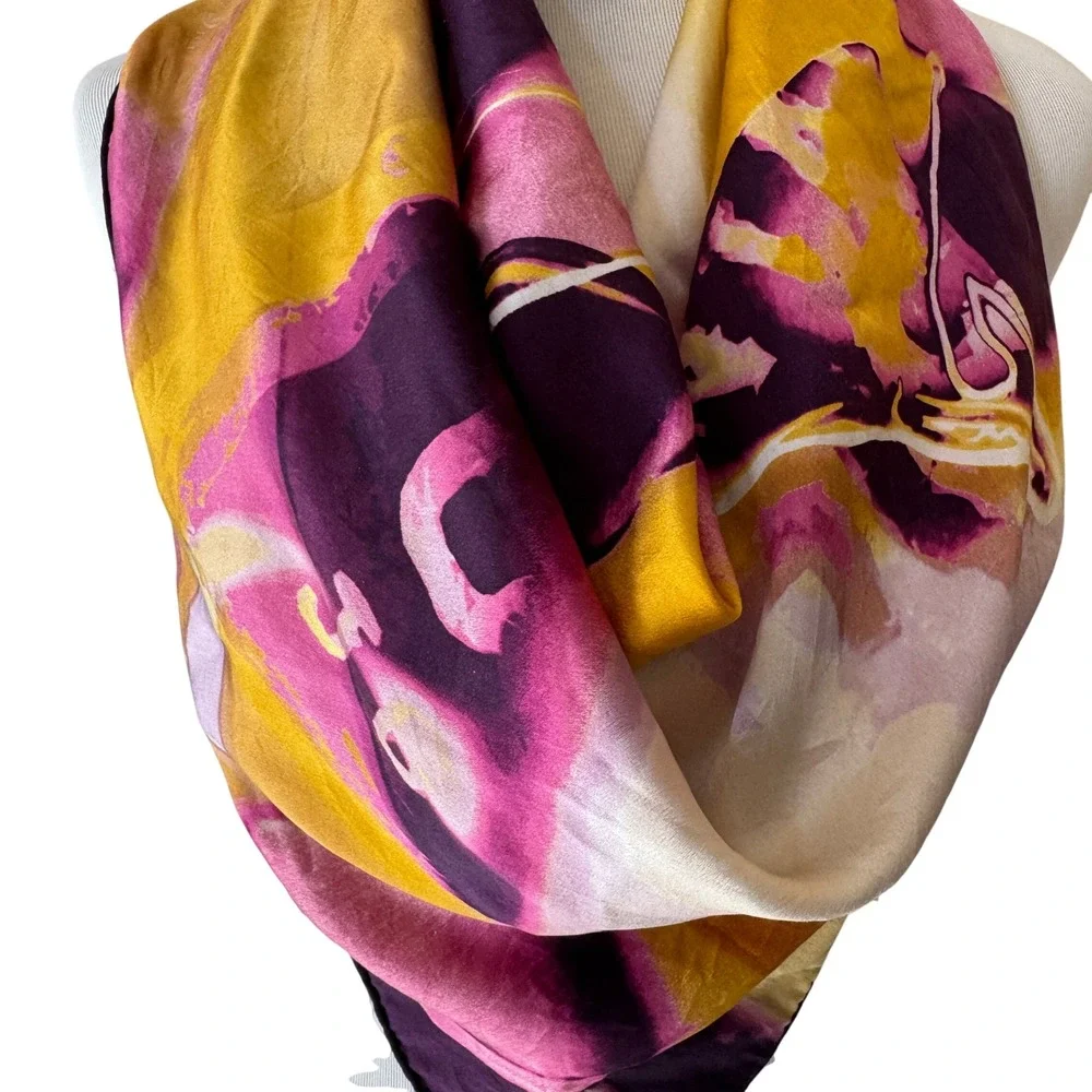 Vintage Christian Dior Chris 1947 Silk Square Scarf Purple Pink Yellow Y2K 33in